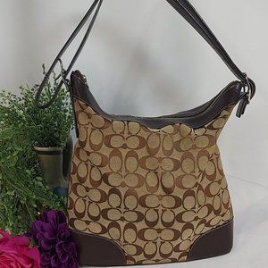 Coach Khaki Brown Signature Canvas Convertible Tote Purse Shoulder Bag